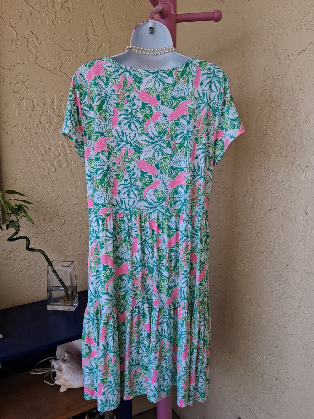Lilly Pulitzer Pink, Mint & Green Floral Tiered Scoop Midi Dress - Picture 4 of 9